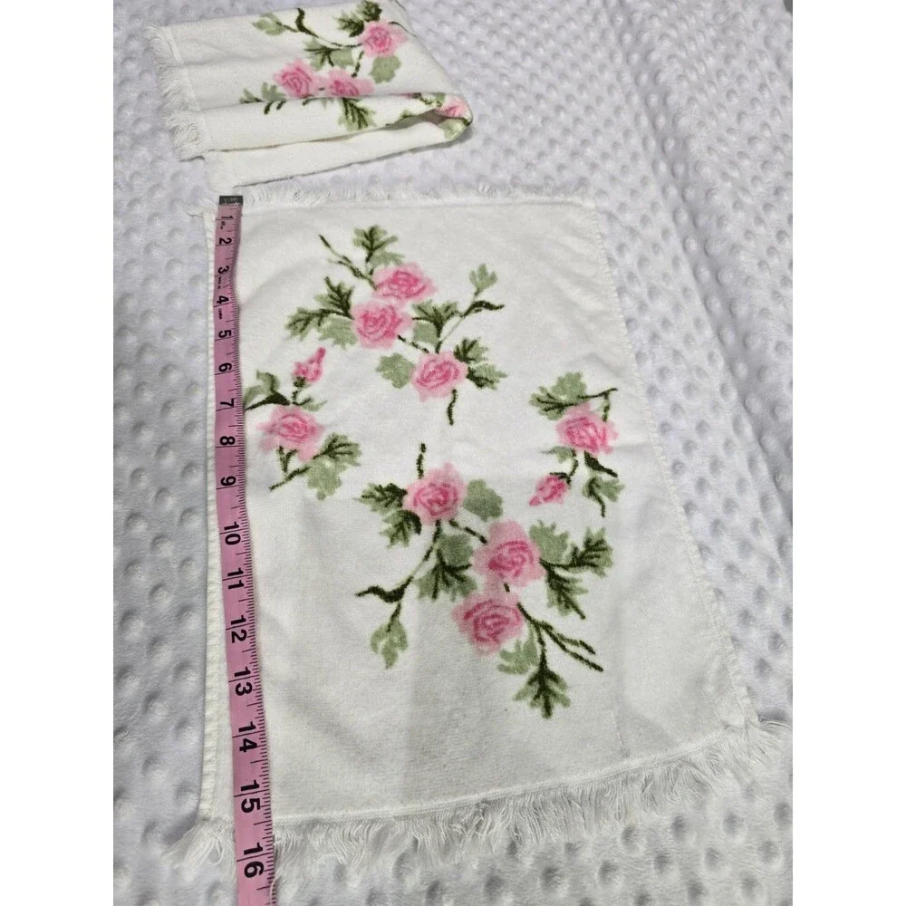 Vintage 70’s Terri-Down Martex Bath Towels Pink Cottage Floral Set Of 2 Guest